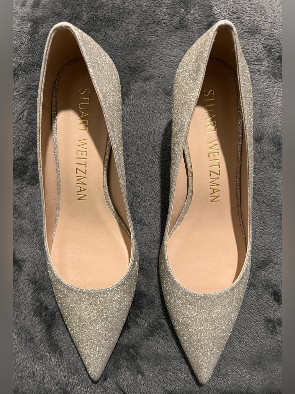 Stuart Weitzman Silver Glitter Pointed-Toe Pumps